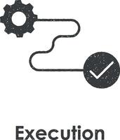 gear, connection, execution vector icon illustration with stamp effect