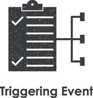 folder, document, connection, triggering event vector icon illustration with stamp effect