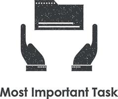 hand, folder, most important task vector icon illustration with stamp effect