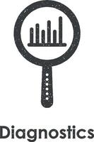 magnifier, diagnostics, chart vector icon illustration with stamp effect