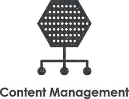 hexagon, connection, content management vector icon illustration with stamp effect