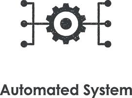 gear, connection, settings, automated system vector icon illustration with stamp effect