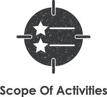 target, stars, scope of activities vector icon illustration with stamp effect