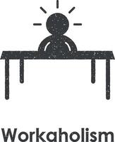 table, worker, workaholic vector icon illustration with stamp effect