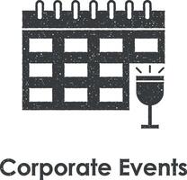 calendar, wineglass, corporate events vector icon illustration with stamp effect