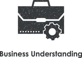 office bag, gear, business understanding vector icon illustration with stamp effect