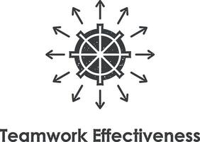 steering wheel, arrows, teamwork effectiveness vector icon illustration with stamp effect