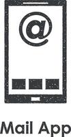 mail app, email, smartphone vector icon illustration with stamp effect