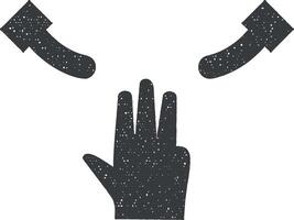 Hand, fingers, gesture vector icon illustration with stamp effect