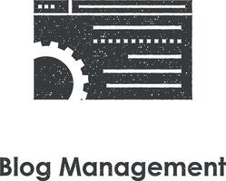 web browser, gear, blog management vector icon illustration with stamp effect