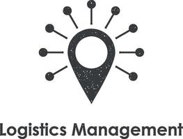 pin, circles, logistics management vector icon illustration with stamp effect