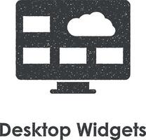 monitor, pc, cloud, desktop widgets vector icon illustration with stamp effect