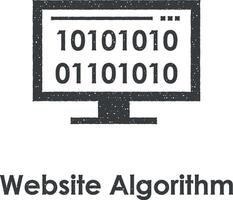 monitor, codificación, sitio web algoritmo vector icono ilustración con sello efecto