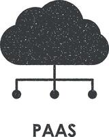 cloud, connection, PAAS vector icon illustration with stamp effect