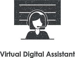 board, woman, support, virtual digital assistant vector icon illustration with stamp effect