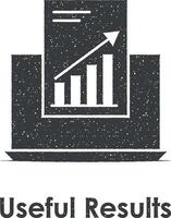 laptop, chart, growth, useful results vector icon illustration with stamp effect