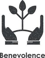 hand, sprout, benevolence vector icon illustration with stamp effect