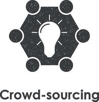 hexagon, bulb, crowd-sourcing vector icon illustration with stamp effect