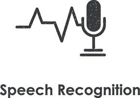 cardiogram, microphone, speech recognition vector icon illustration with stamp effect