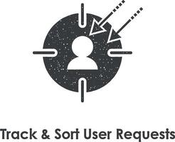 target, user, track user requests vector icon illustration with stamp effect