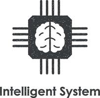 chip, brain, intelligent system vector icon illustration with stamp effect