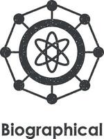 átomo, biográfico vector icono ilustración con sello efecto