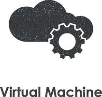 cloud, gear, virtual machine vector icon illustration with stamp effect