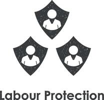 shield, worker, labor protection vector icon illustration with stamp effect