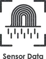 fingerprint, focus, sensor data vector icon illustration with stamp effect