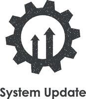 gear, arrow up, system update vector icon illustration with stamp effect