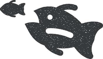 big fish, small fish vector icon illustration with stamp effect