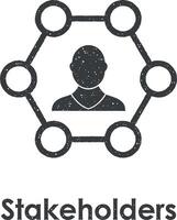 man, hexagon, stakeholders vector icon illustration with stamp effect