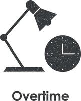 lamp, clock, overtime vector icon illustration with stamp effect