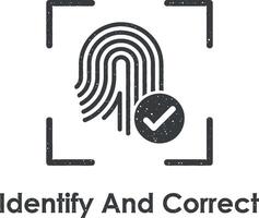 focus, fingerprint, check, identify and correct vector icon illustration with stamp effect