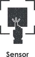 click, hand, sensor vector icon illustration with stamp effect