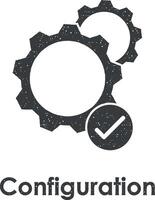 gear, check, configuration vector icon illustration with stamp effect