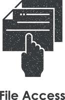 hand, file, file access vector icon illustration with stamp effect