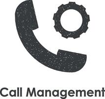 handset, settings, call management vector icon illustration with stamp effect