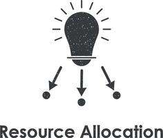 bulb, arrow, resource allocation vector icon illustration with stamp effect