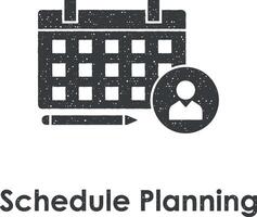 calendar, user, schedule planning vector icon illustration with stamp effect