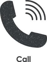 handset, signal, call vector icon illustration with stamp effect