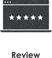 laptop, stars, review vector icon illustration with stamp effect