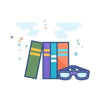 Books and glasses icon flat color style vector illustration