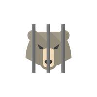 Caged animal icon in flat color style. Bear carnivore mammal zoo jungle hunter quarantine vector