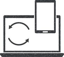 synchronize your computer with your phone vector icon illustration with stamp effect