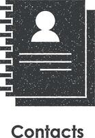 notebook, contacts, user vector icon illustration with stamp effect