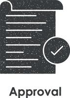 paper, check, approval vector icon illustration with stamp effect