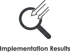 magnifier, arrow, implementation results vector icon illustration with stamp effect