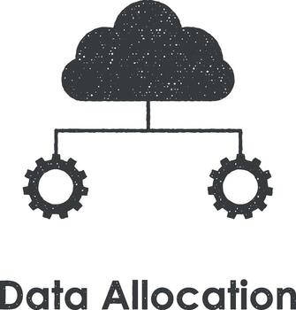 cloud, gears, data allocation vector icon illustration with stamp effect