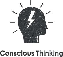 had, light, conscious thinking vector icon illustration with stamp effect